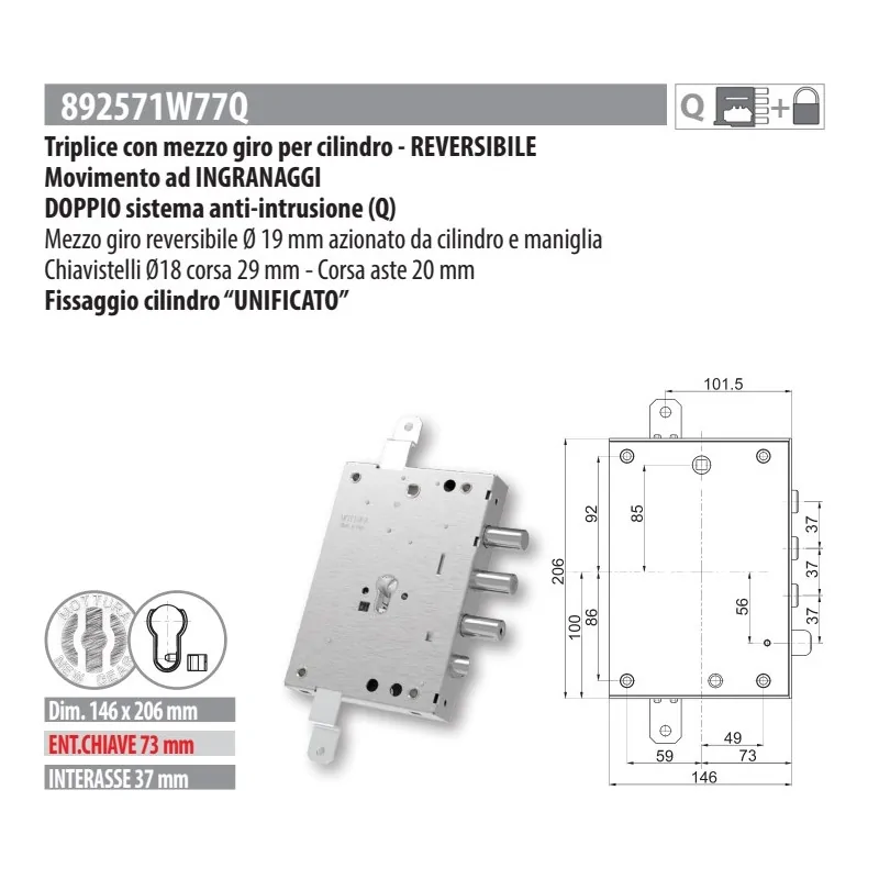 copy of MOTTURA 898371EF SERRATURA RICAMBIO EFFEPI CILINDRO EUROPEO