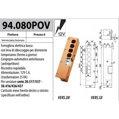 copy of MOTTURA 94.080 INCONTRO ELETTRICO PER SERRATURE MOTTURA SERIE 20 - 30 - 38
