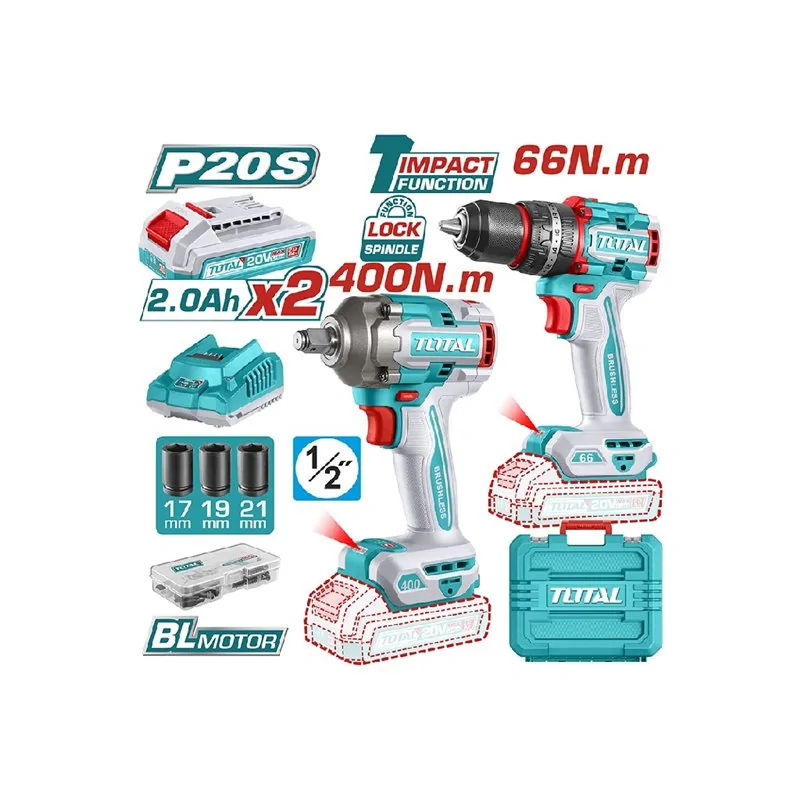 KIT TRAPANO PERCUSSIONE + AVVITATORE COMPATTO CON 2 BATTERIE 2AH TOTAL