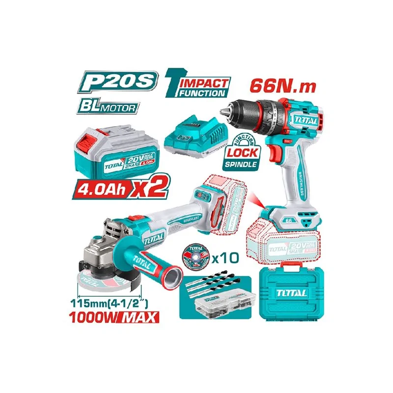 KIT TRAPANO PERCUSSIONE + SMERIGLIATRICE Ø115 CON 2 BATTERIE 4AH TOTAL