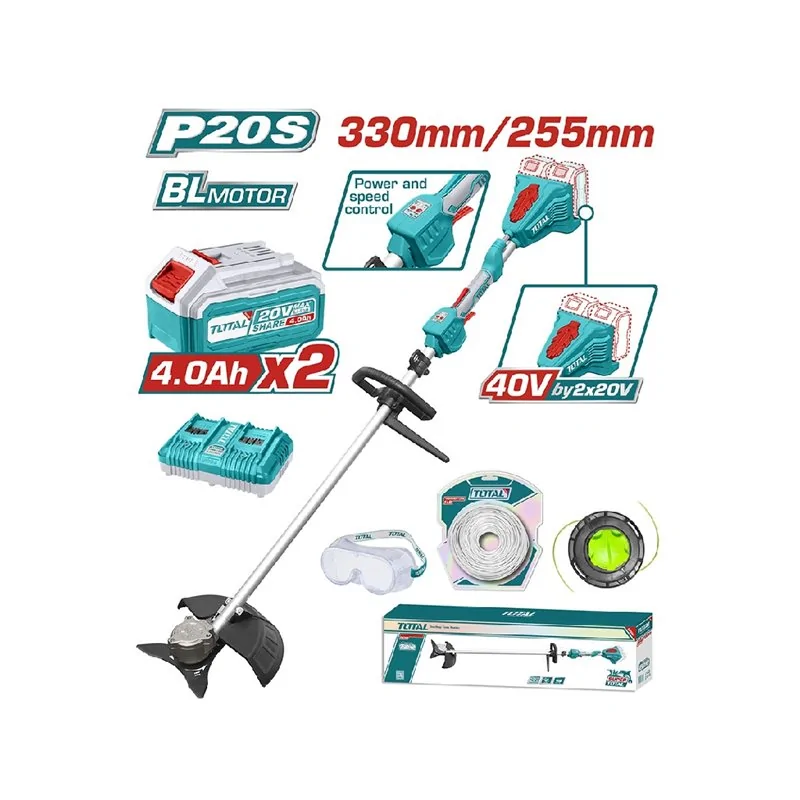 DECESPUGLIATORE 40V CON 2 BATTERIE 4AH E ACCESSORI TOTAL