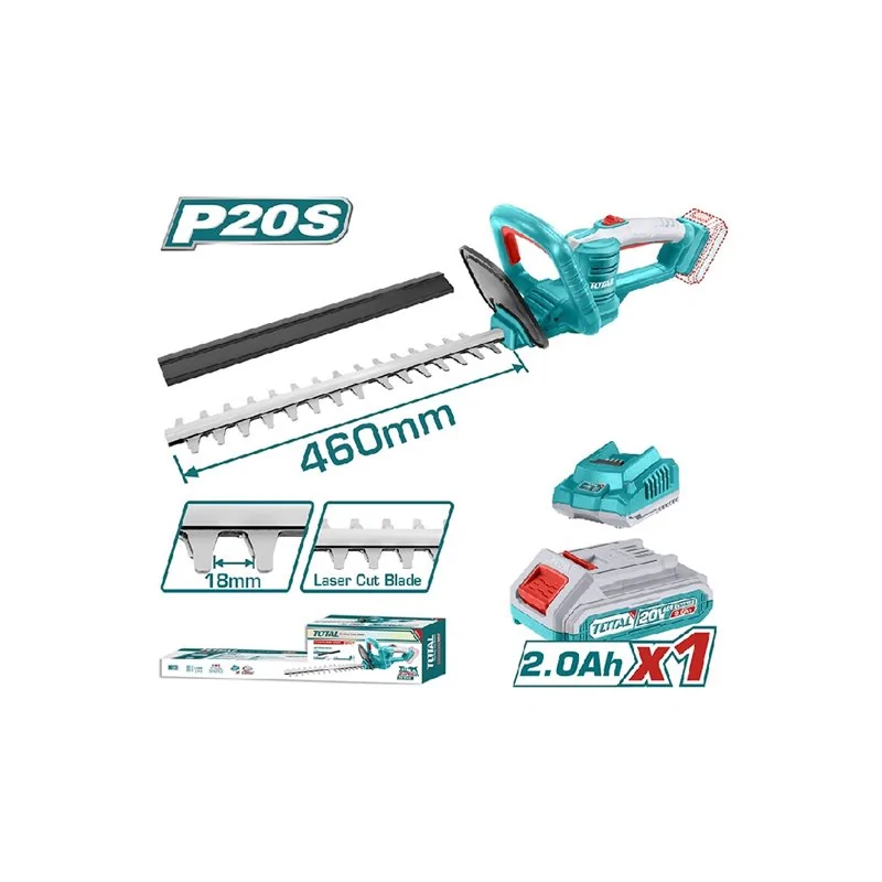 TAGLIASIEPI 20V CM 46 CON BATTERIA 2AH E ACCESSORI TOTAL