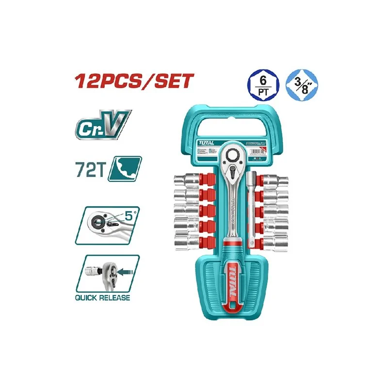 SET CRICCHETTO CON BUSSOLE DA 3/8 PZ 12 CR-V TOTAL