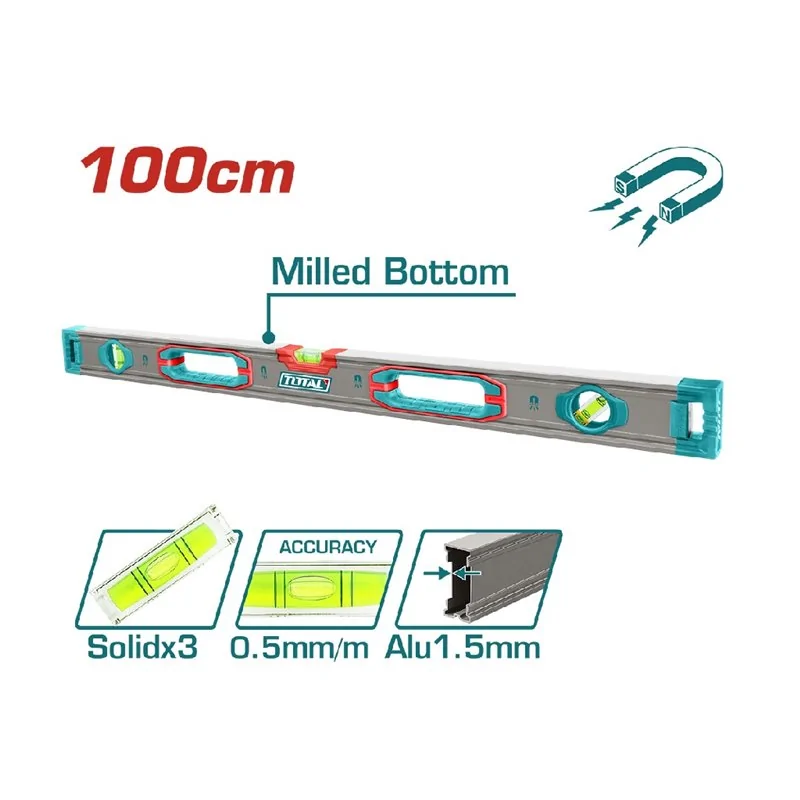 LIVELLA MAGNETICA BILATERALE 3 BOLLE CM 100 TOTAL