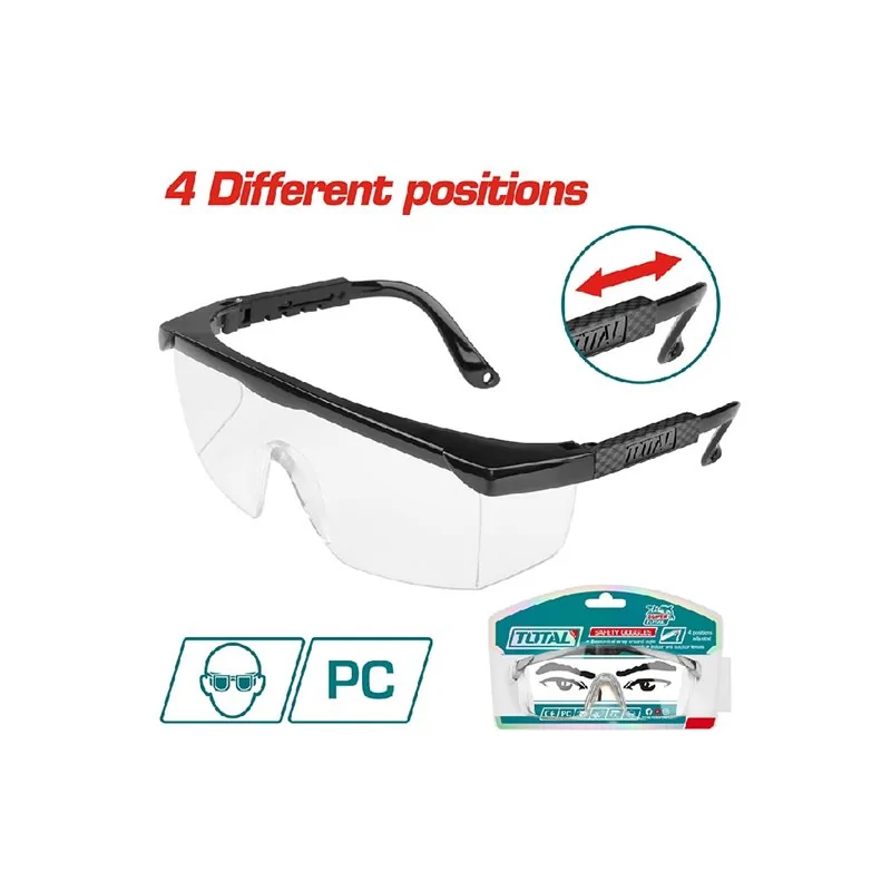 OCCHIALI SICUREZZA TRASPARENTI REGOLABILI ASTINE NERE TOTAL