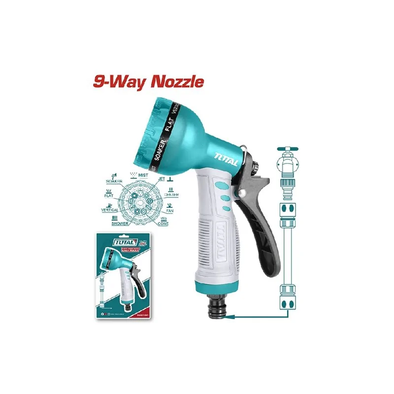 PISTOLA IRRIGAZIONE A DOCCIA 9 GETTI REGOLABILE TOTAL