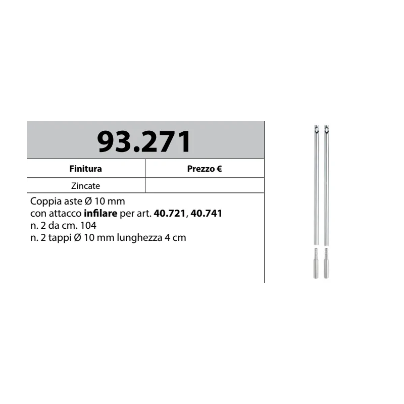 MOTTURA 93.271 ASTE CON PUNTALE Ø10 PER SERRATURE SERIE 40