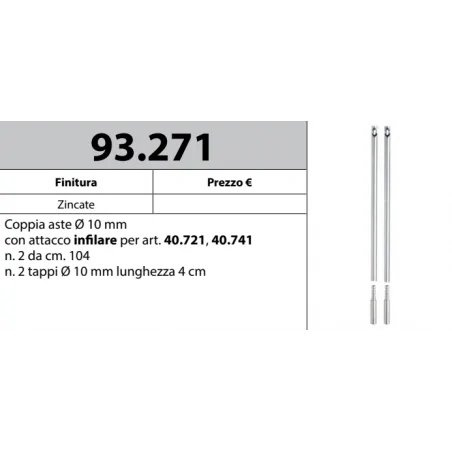MOTTURA 93.271 ASTE CON PUNTALE Ø10 PER SERRATURE SERIE 40